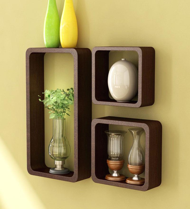 Set of 3 - Rectangular Wall Mount Shelves - Brown My Store