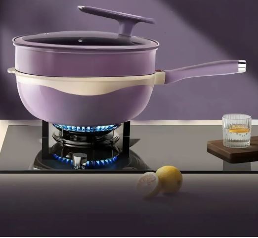12-Inch Titanium Alloy Nonstick Pot with Lid & Steamer – Purple