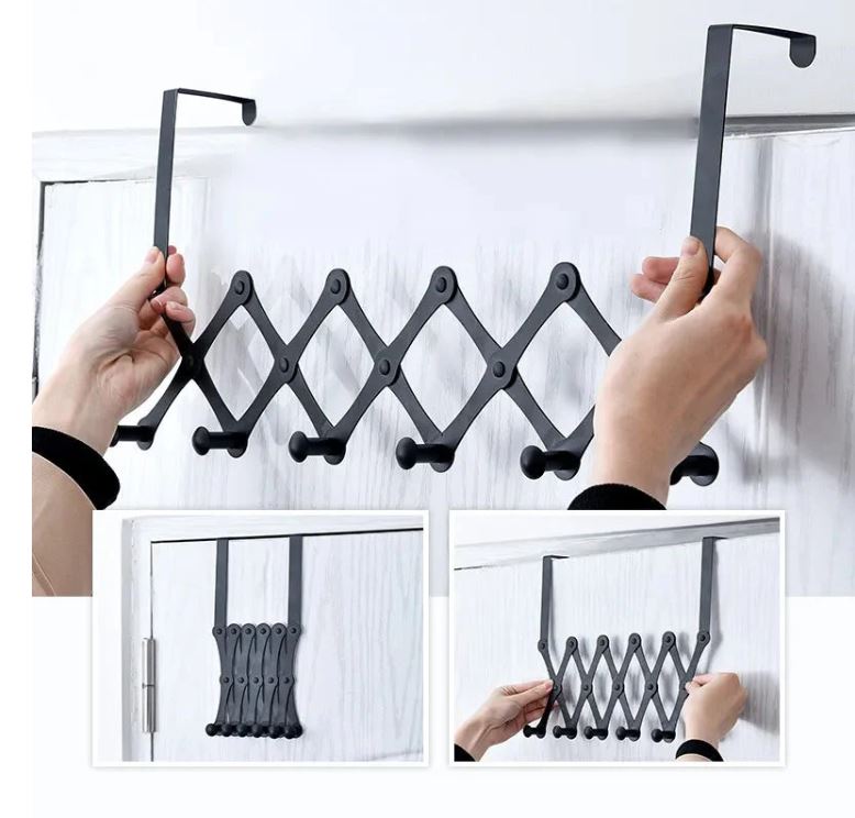 Retractable Over The Door Hook Organizer Rack
