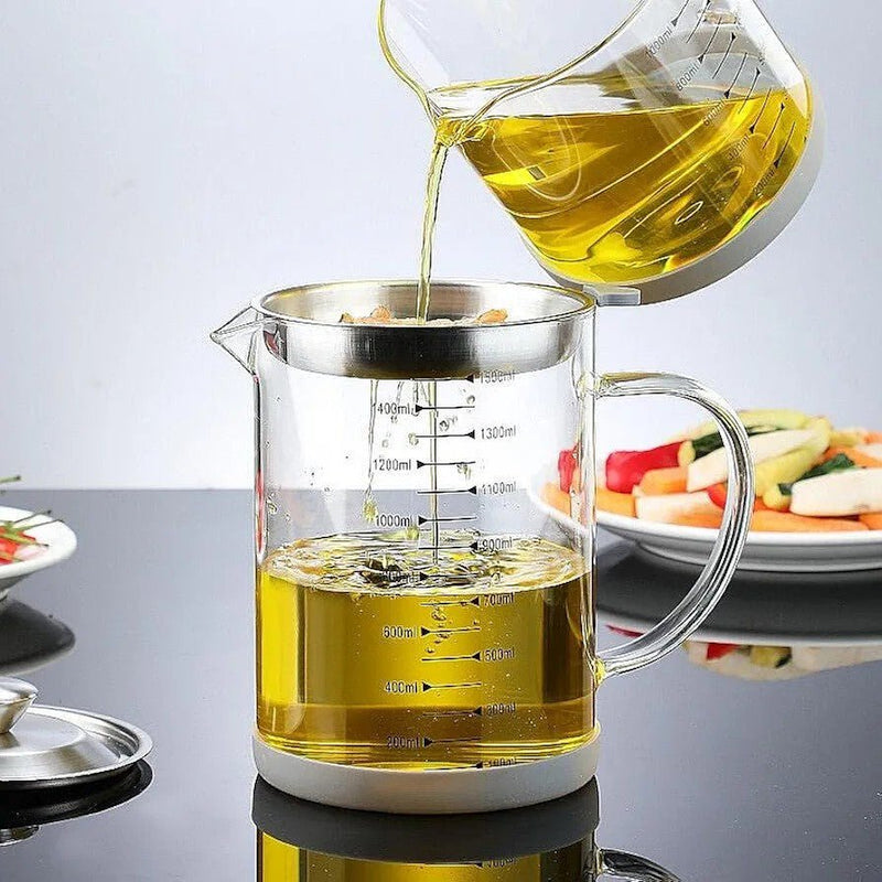 Glass Oil Pot with Stainless Steel Lid and Strainer - Techmanistan in Pakistan