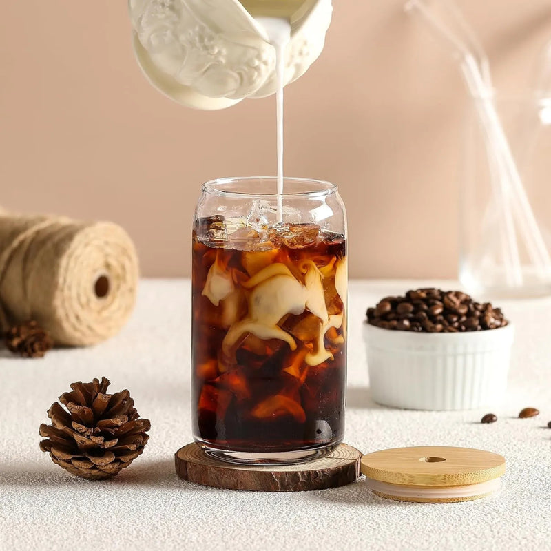Glass Tumbler with Bamboo Lids and Glass Straw - Techmanistan in Pakistan
