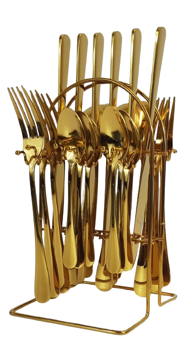 24pcs Golden Elegance Stainless Steel Cutlery Set with Stand