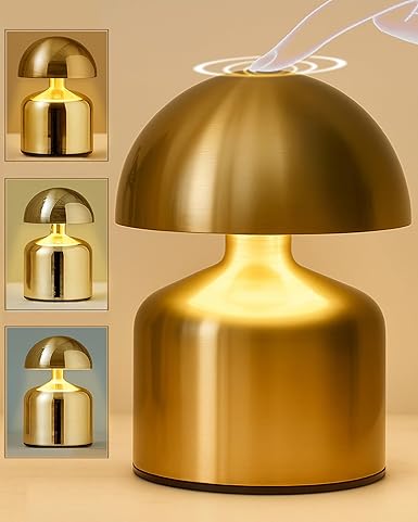 Mushroom LED Table Lamp – Cordless Rechargeable Touch Control Metal Lamp