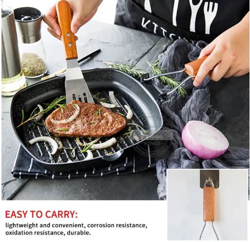 Non-Stick Square Grill Pan With Foldable Wooden Handle