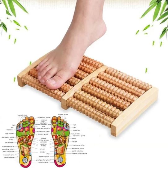 Natural Wooden Foot Roller Massager | Manual Reflexology Therapy Tool