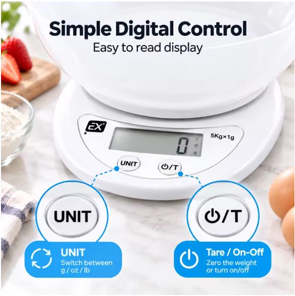 Electronic Kitchen Scale with Removable Bowl, 5 kg