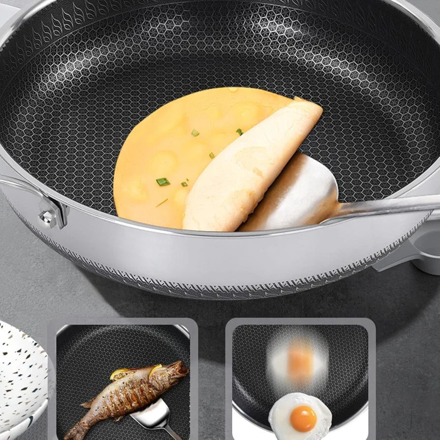 Honeycomb Print Non - stick Coating Stainless Steel Pan - Techmanistan in Pakistan