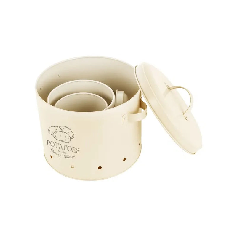 Set of 3 - Antique White Vintage Vegetable Metal Kitchen Storage Canisters – Aloo Pyaz Organiser