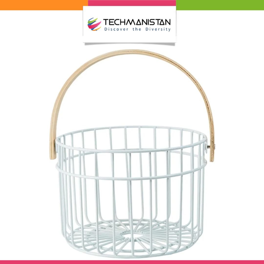 Iron Wire Egg Basket with Wooden Handle - Techmanistan in Pakistan