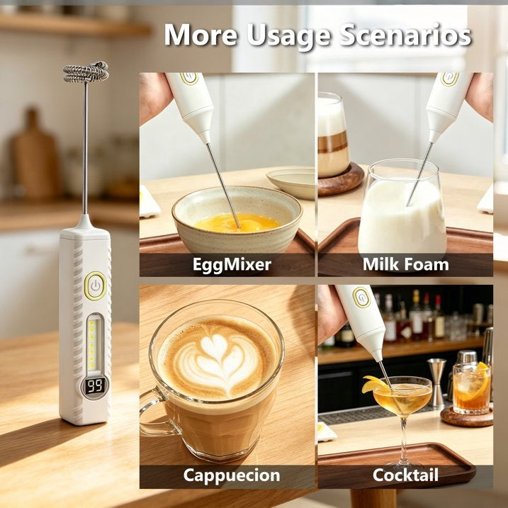 Digital Display Milk Frother with Built-in Light