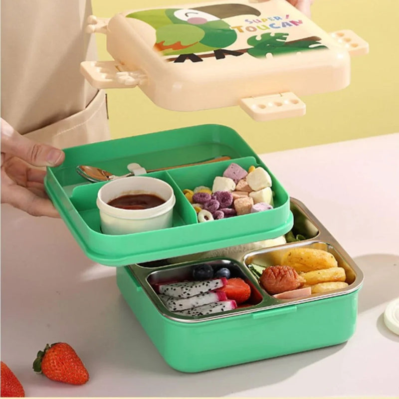 Parrot Themed 3 Compartment Stainless Steel Bento Box