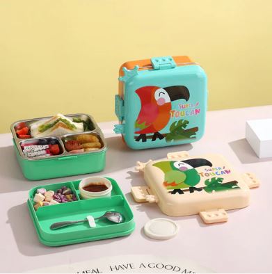 Parrot Themed 3 Compartment Stainless Steel Bento Box