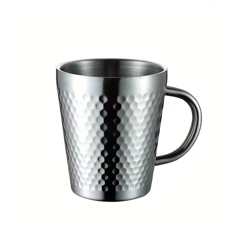 Stainless Steel Hammered Texture Glass with Handle - Coffee Cup