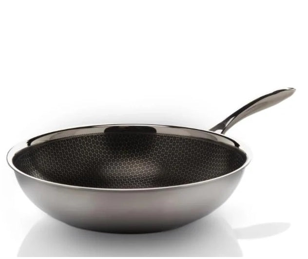Single Handle Laser Coated Honeycomb Print Nonstick Wok With Lid