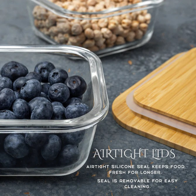 Set of 3 Glass Oven-Safe Containers with Bamboo Wooden Lids