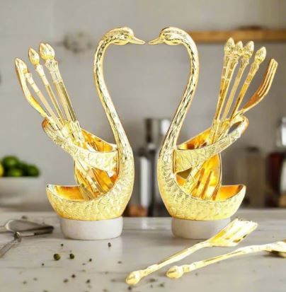 7 Piece Swan Shape Spoon Holder Set – Elegant Steel Cutlery
