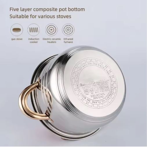 12-Piece Classic Stainless Steel Golden Handles Cookware Set