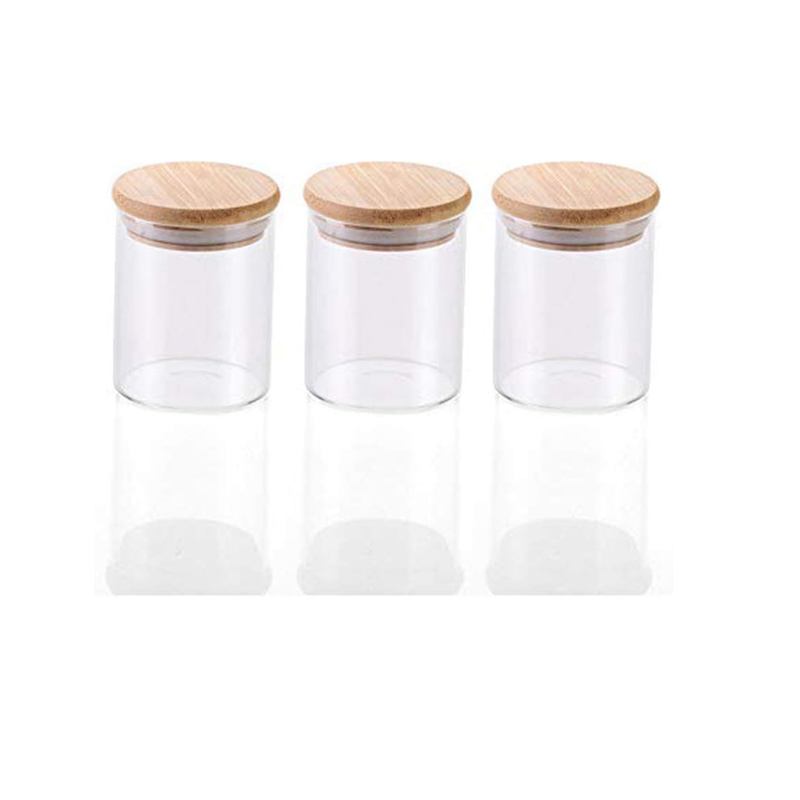Pack of 3 - 250ml Airtight Glass Jar with Bamboo Lid