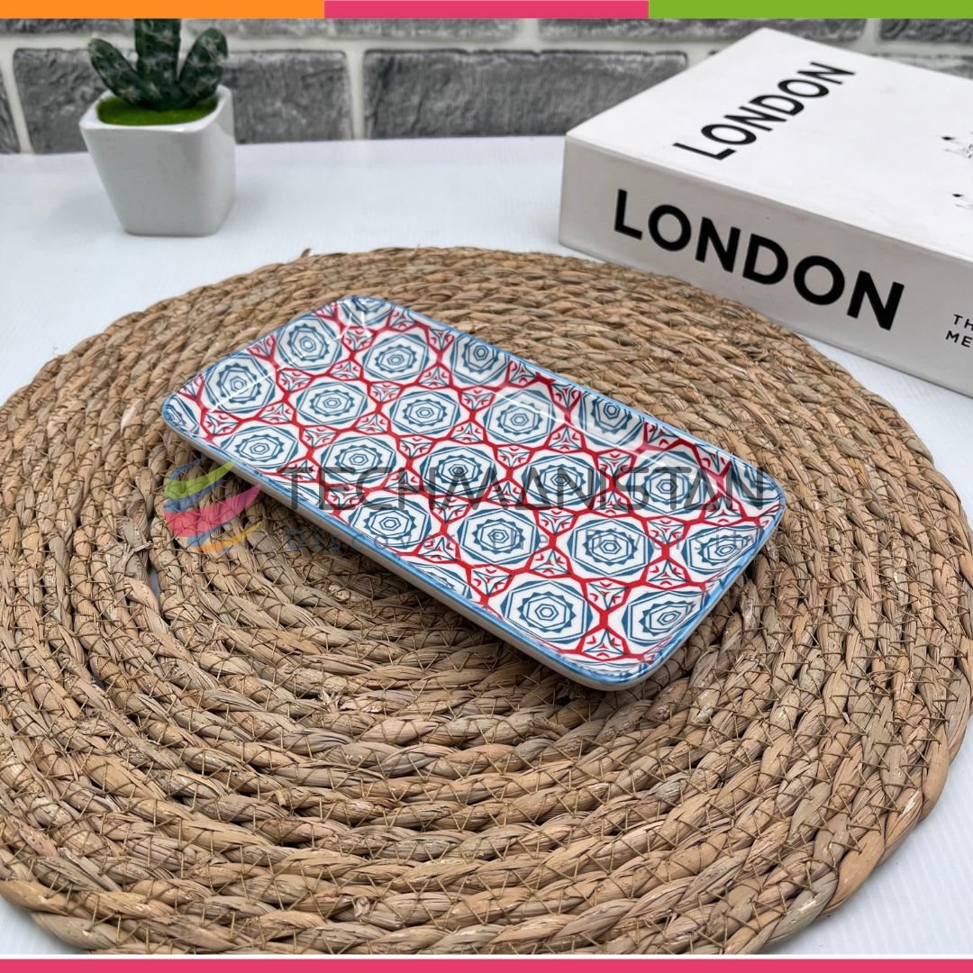 Mandala Printed Ceramic Rectangular Sushi Plate - Techmanistan in Pakistan