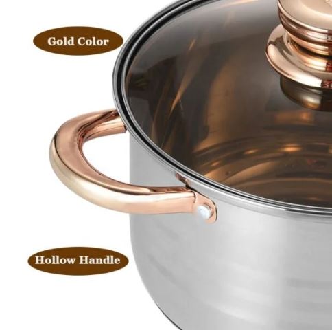 12-Piece Classic Stainless Steel Golden Handles Cookware Set