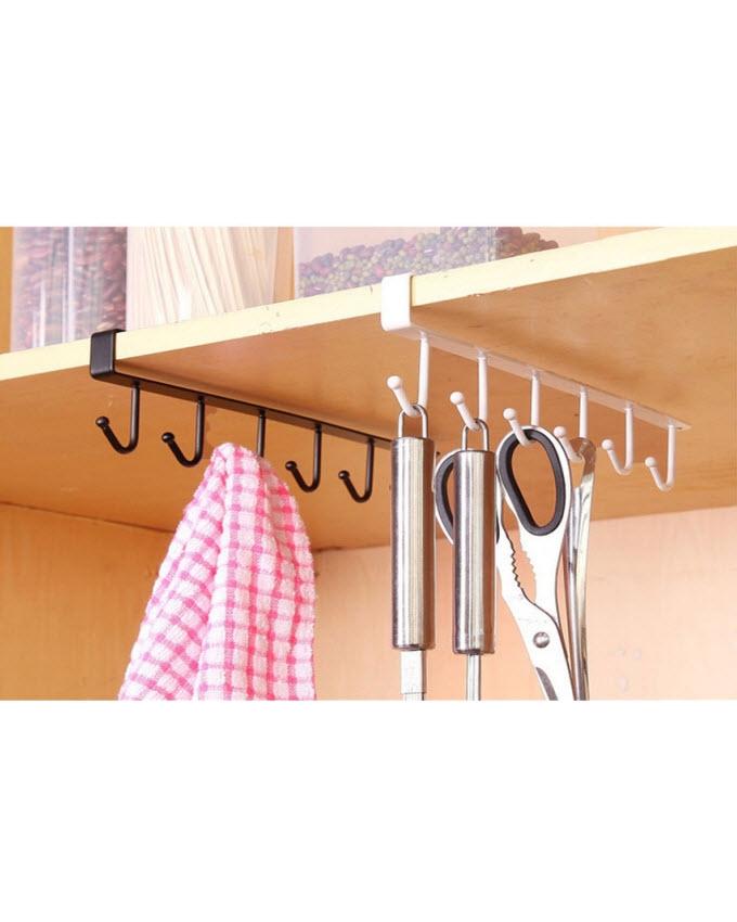 Multi - functional Under Cabinet Kitchen Storage Organizer, Under Cabinet Hanger, 6 - Hook Under Cabinet Mug Hanger, Under Cabinet Mug Holder, Cups Holder, Under Shelf 6 Hooks Hanger - Techmanistan in Pakistan