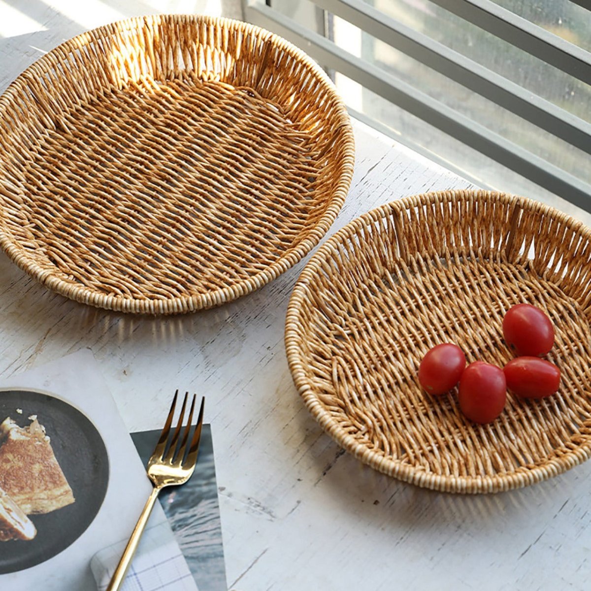 Multi purpose Round Wicker/Imitation Rattan Basket For Holding Cellphones in Office, Mobile Holding Basket For Office & Restaurant, Mobile Basket, Fruit Basket, Vegetable Basket - Techmanistan in Pakistan