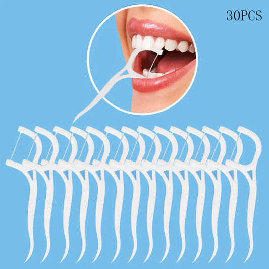 Pack of 30 - Dental Floss Toothpicks, Teeth Cleaning Flosser Toothbrush Toothpicks, Dental Floss Stick, Dental Care Flat Line Flossing Plastic Toothpicks - Techmanistan in Pakistan
