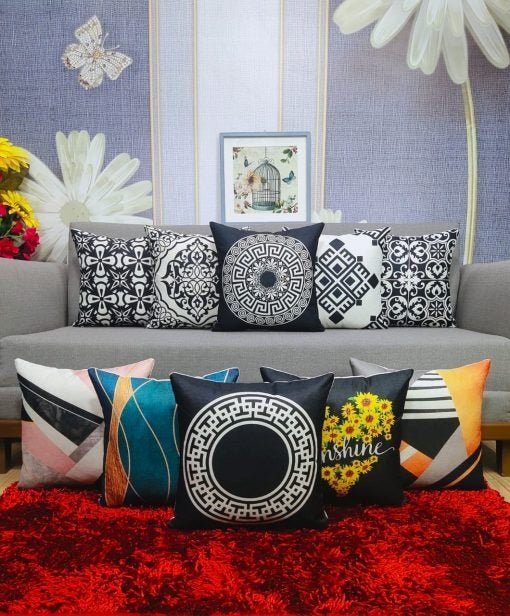 Pack of 5 - Random Design Black & White Geometric Cushion Covers, Throw Pillow, Decorative Case, Without Filling - Techmanistan in Pakistan