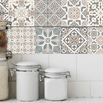 Pack of 6 - Assorted Color and Design Waterproof and Heat Resistant Tiles Stickers for Bathroom & Kitchen - 10x10 inches - Techmanistan in Pakistan