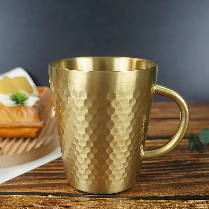 Stainless Steel Hammered Texture Glass with Handle - Coffee Cup