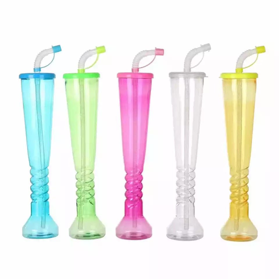 Random Color - 350ml Plastic Slim Bottle With Straw, Long Drinking Sipper, Twisted Tall Cups - Techmanistan in Pakistan