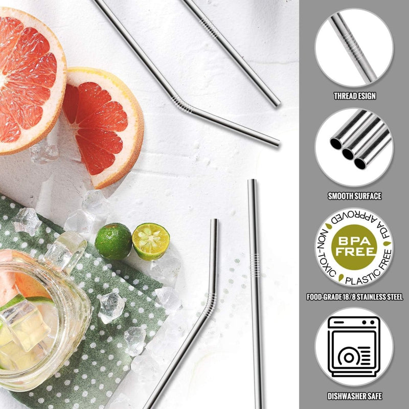 Set of 12 Stainless Steel Straws with 2 Cleaning Brushes - Techmanistan in Pakistan