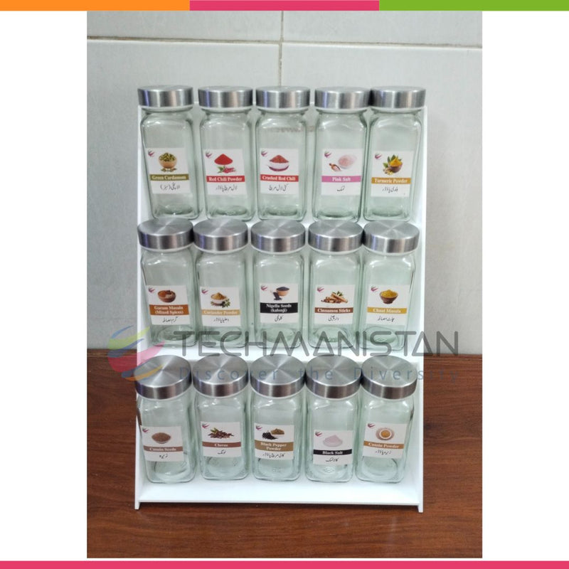 Set of 15 Spice Bottles with Stand, 3 - Tier Spice Organizer - Techmanistan in Pakistan