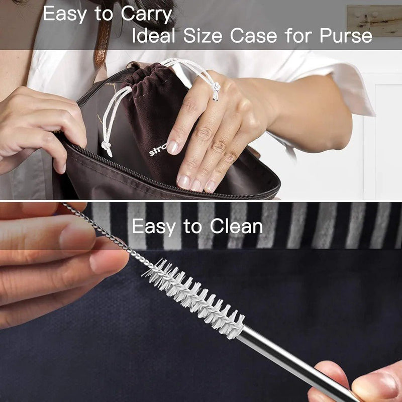 Set of 16 Stainless Steel Straws with Cleaning Brushes - Techmanistan in Pakistan