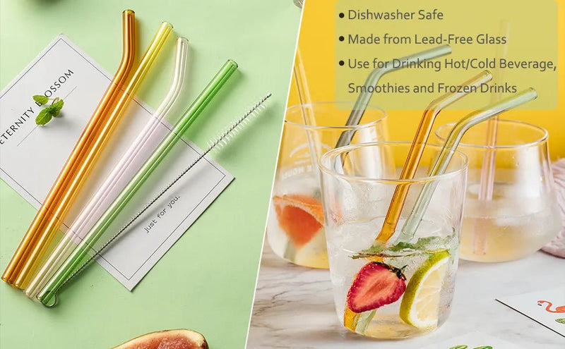Set of 4 - Reusable Glass Straws With Cleaning Brush - Techmanistan in Pakistan