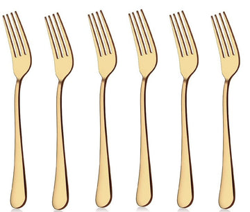 Set of 6 - Mirror Polished Stainless Steel Golden Forks Cutlery Set - Techmanistan in Pakistan