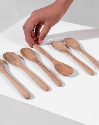 Set of 6 - Wooden Spoons For Eating Stirring Mixing Spice Spoon - Techmanistan in Pakistan