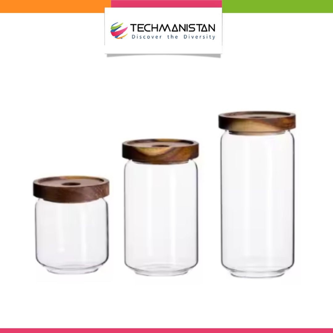 Stackable Glass Jars with Wooden Lid - Techmanistan in Pakistan
