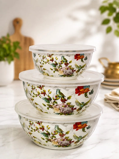 3-Piece Enamel Food Storage Bowls with Lids