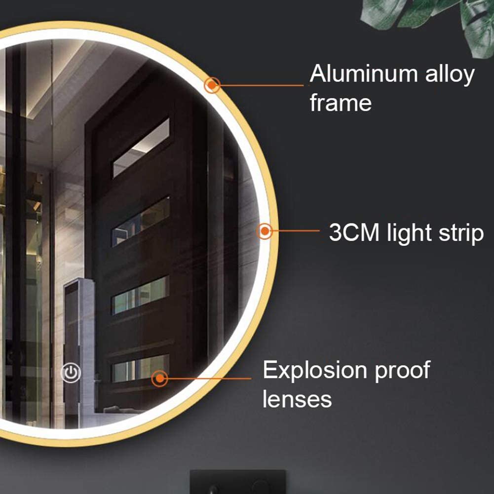 Techmanistan 24 Inch Round Wall Mirror With Light, Wall Mounted LED Illuminated Mirror, Makeup Vanity Mirror Wall Mounted, Large Modern Round Illuminated Touch Button Light Mirror, Bathroom Wall Mirror, Bathroom Light - Techmanistan in Pakistan