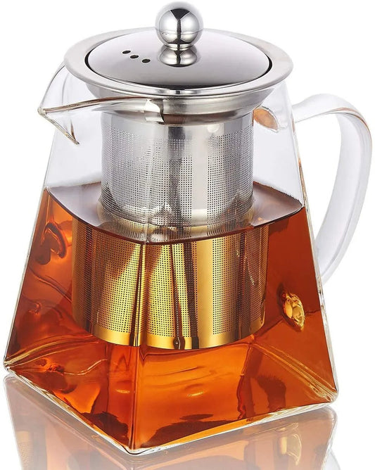 Square Glass Teapot with Heat-Resistant Stainless Steel Infuser Chai Kettle--Techmanistan-Techmanistan