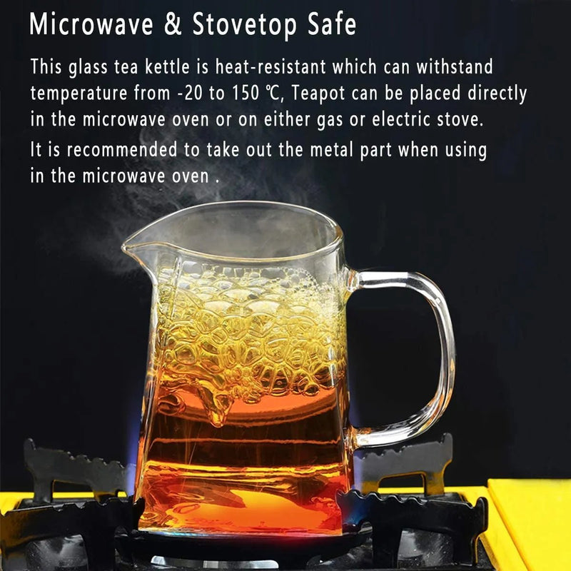 Square Glass Teapot with Heat-Resistant Stainless Steel Infuser Chai Kettle--Techmanistan-Techmanistan