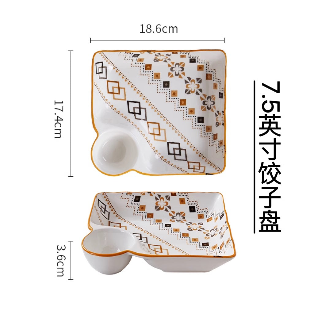 Ceramic Dumpling Plate with Side Sauce Portion