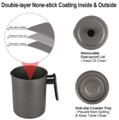 Large Capacity Stainless Steel Oil Pot Filter Oil Storage Grease Keeper With Base, Fried Oil Filter, Leak-Proof Grease Oil Strainer Container Pot with Filter, Oil Bottle My Store