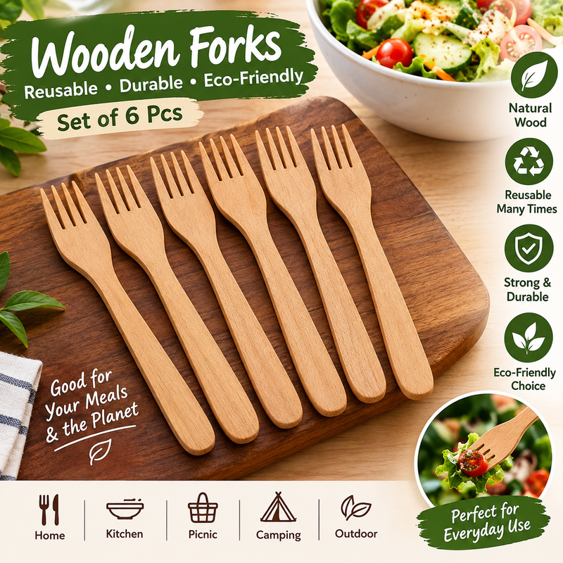 6 Piece Reusable Bamboo Forks