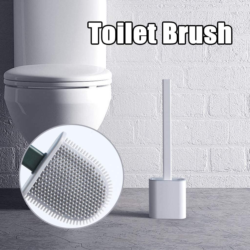 Self Adhesive Wall Mounted Flexible Long Handle Silicone Toilet Brush with Toilet Brush Holder