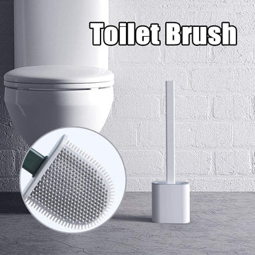 Self Adhesive Wall Mounted Flexible Long Handle Silicone Toilet Brush with Toilet Brush Holder