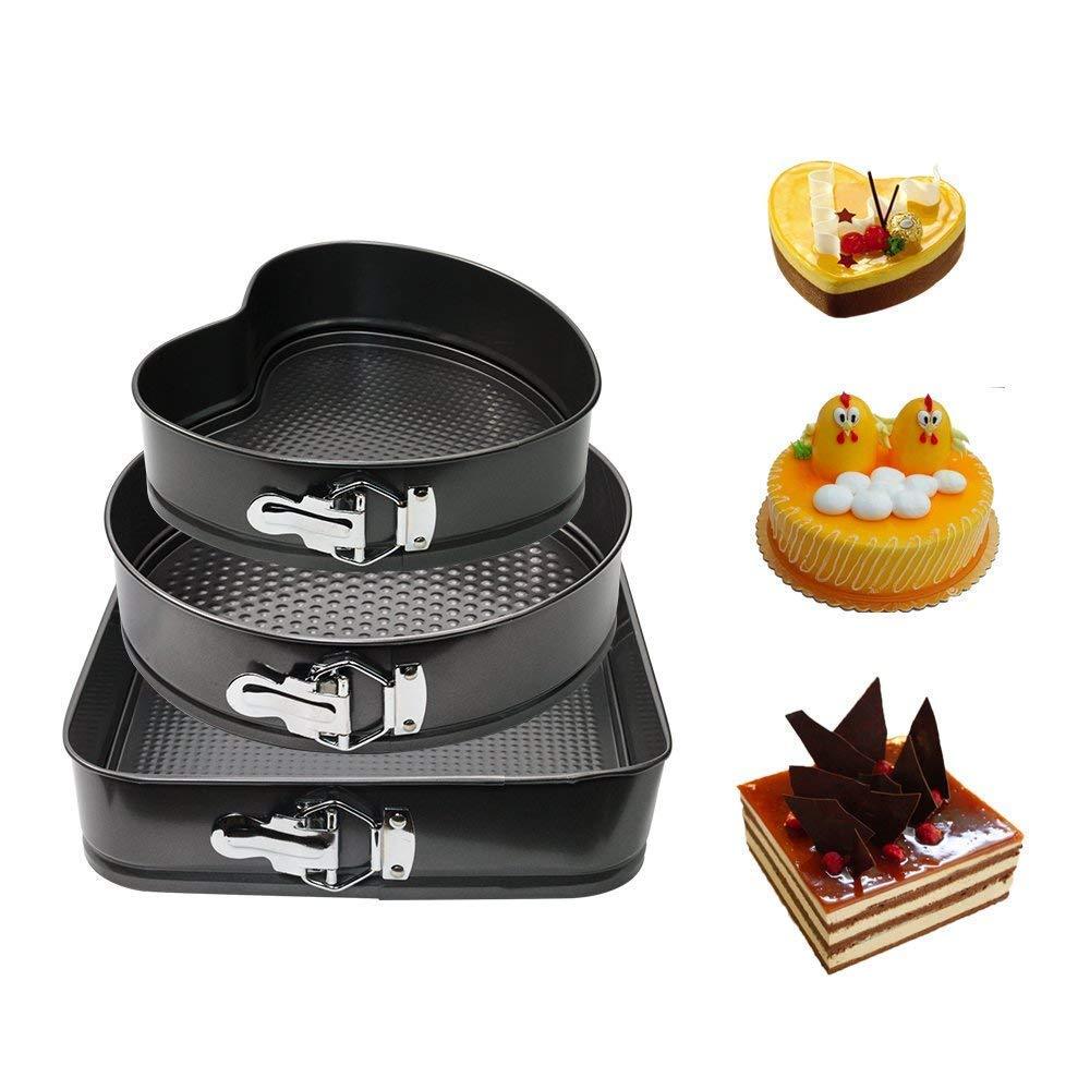 Set of 3 - Non-Stick Different Shapes Cake Pans With Removable Bottom Tray, Round Cake Pan, Heart Cake Pan, Square Cake Pan, 3pcs Set 3-Tier Cake Pan My Store