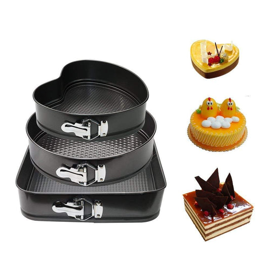 Set of 3 - Non-Stick Different Shapes Cake Pans With Removable Bottom Tray, Round Cake Pan, Heart Cake Pan, Square Cake Pan, 3pcs Set 3-Tier Cake Pan My Store
