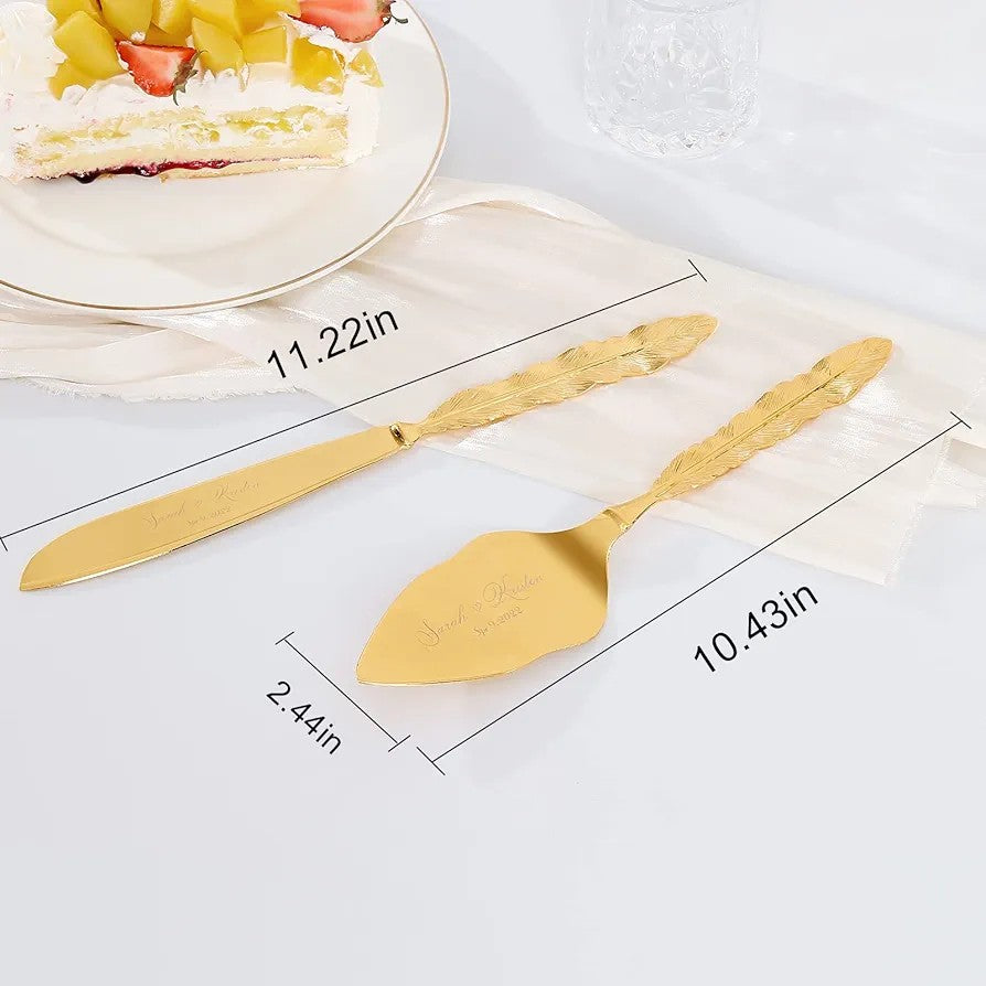 Set of Gold Wedding Cake Cutting Knife & Server Set